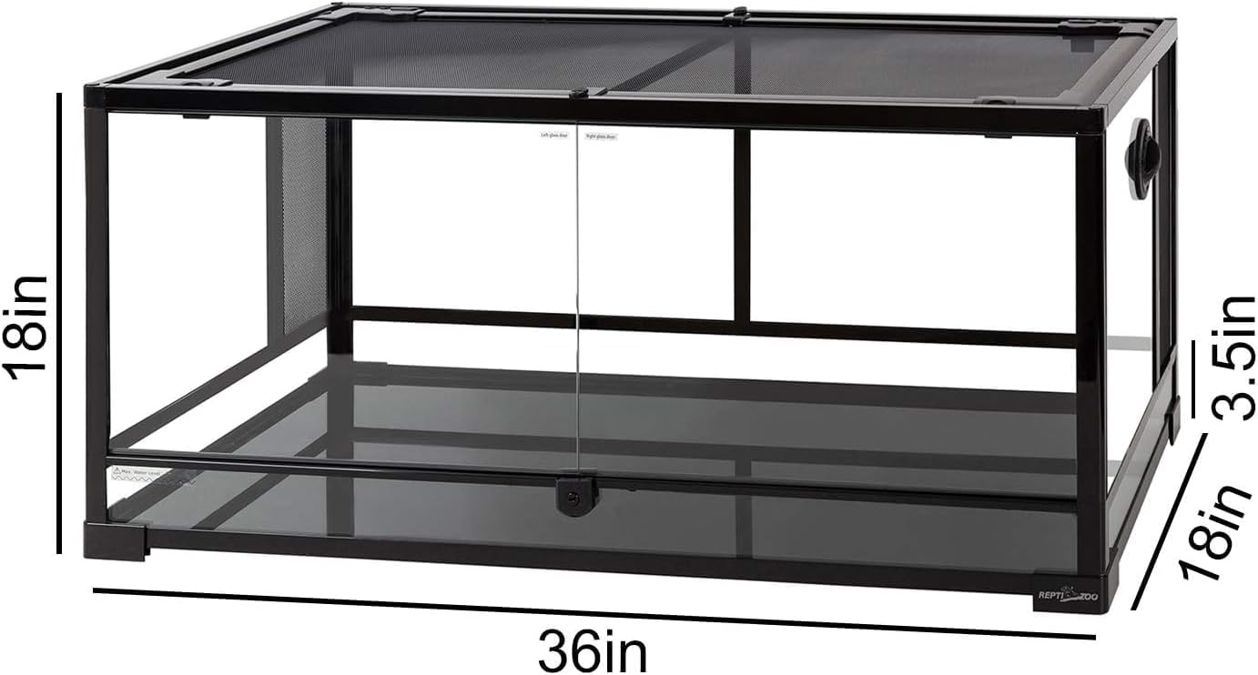 REPTIZOO 50 Gallon Glass Reptile Terrarium Tank, 36" x 18" x 18" Large Reptile Terrarium Double Hinge Door with Screen Ventilation