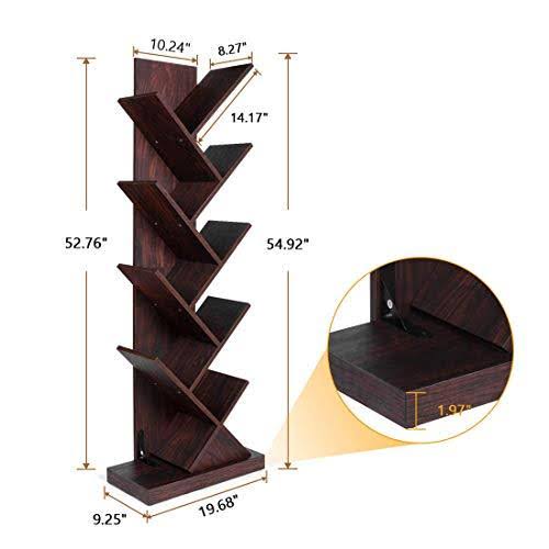 Bathwa Tree Bookshelf, 9-Shelf Tree Bookcase Wood Bookshelves, Floor Standing Tree Bookcase in Living Room Home Office, Tree She