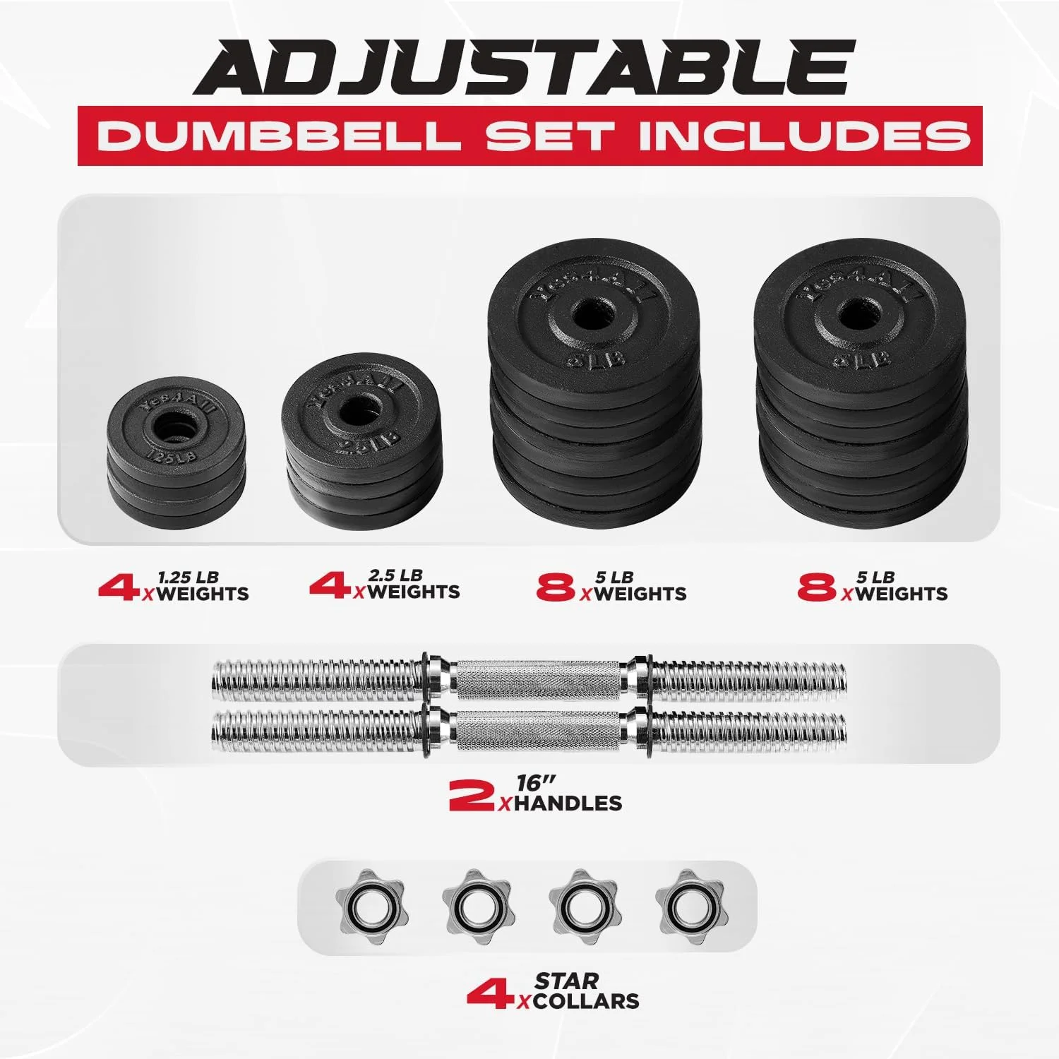 Yes4All 105 lbs Adjustable Dumbbell Weight Set For Home Gym, Cast Iron Dumbbell, Pair