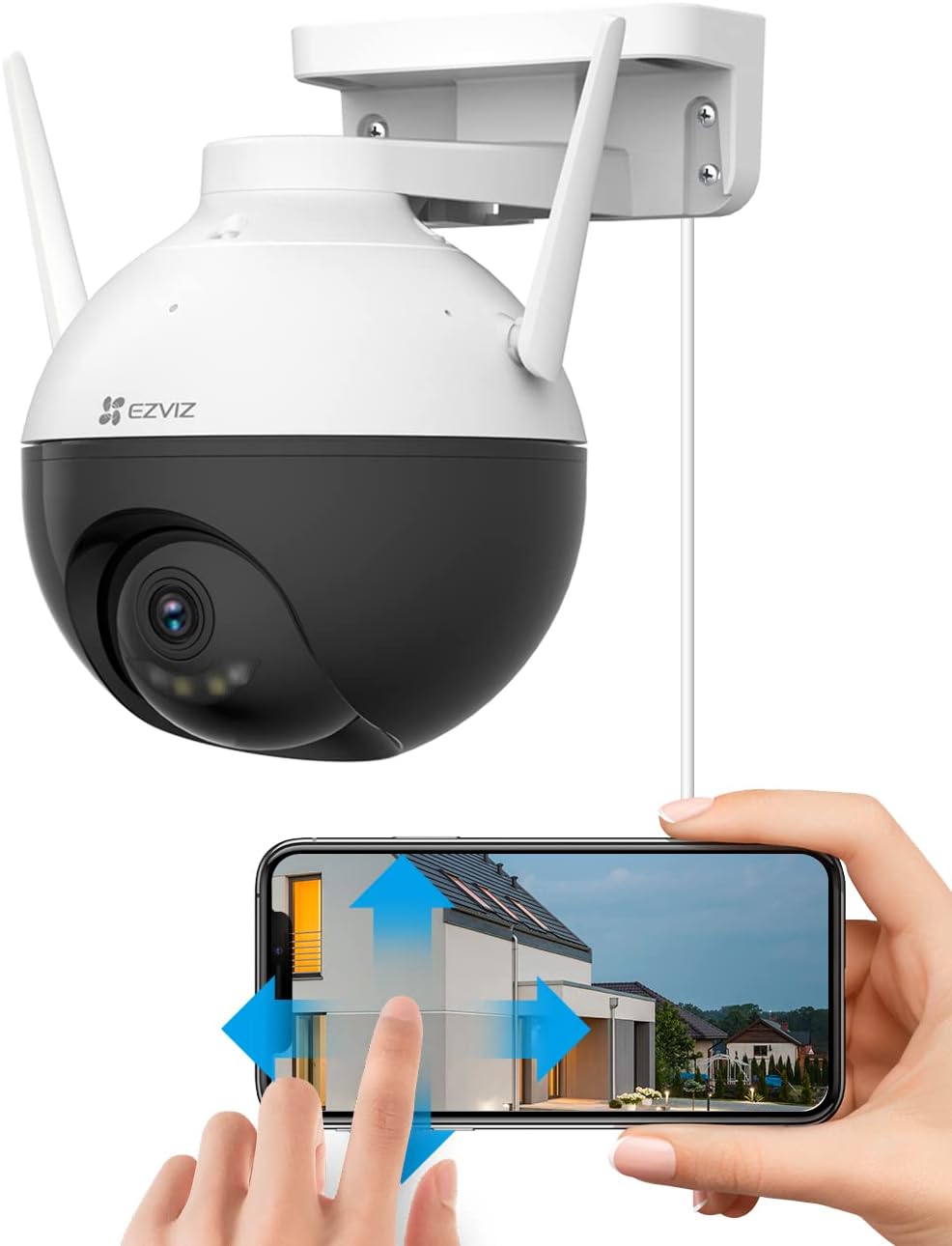 EZVIZ Security Camera Outdoor, 4MP WiFi Camera Pan/Tilt, 360° Visual Coverage, IP65 Waterproof, Color Night Vision, AI-Powered Person Detection, Two-Way Talk, Support MicroSD Card up to 256GB | C8W