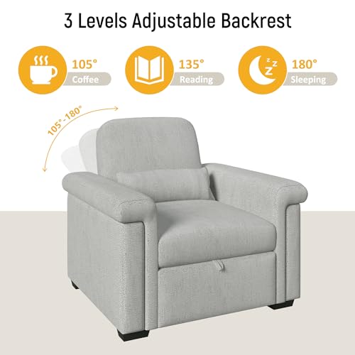 3 in 1 Convertible Single Sofa, Pull Out Sofa Bed Lounger Chair with Pillow and Adjust Backrest, Multi-Function Single Sleeper Sofa Bed for Living Room Apartment Office (Beige-2)
