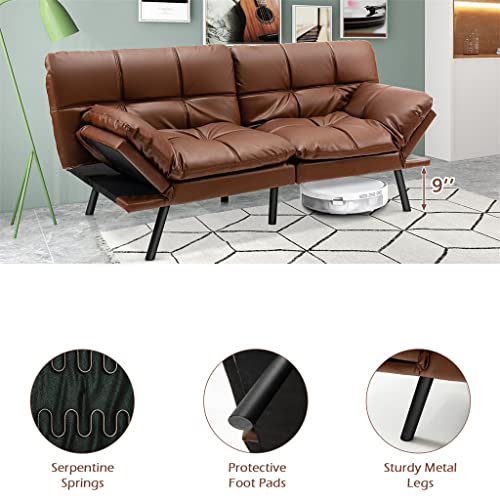 Convertible Futon Sofa Bed Memory Foam Couch Sleeper W/Adjustable Armrest Brown
