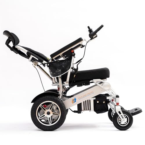 Enhanced Mobility Lightweight Foldable Electric Wheelchair for Seniors and Adults, Ideal Travel Companion with Portable Power Chair (1 Battery 15+ Miles Range, Blue Seat)