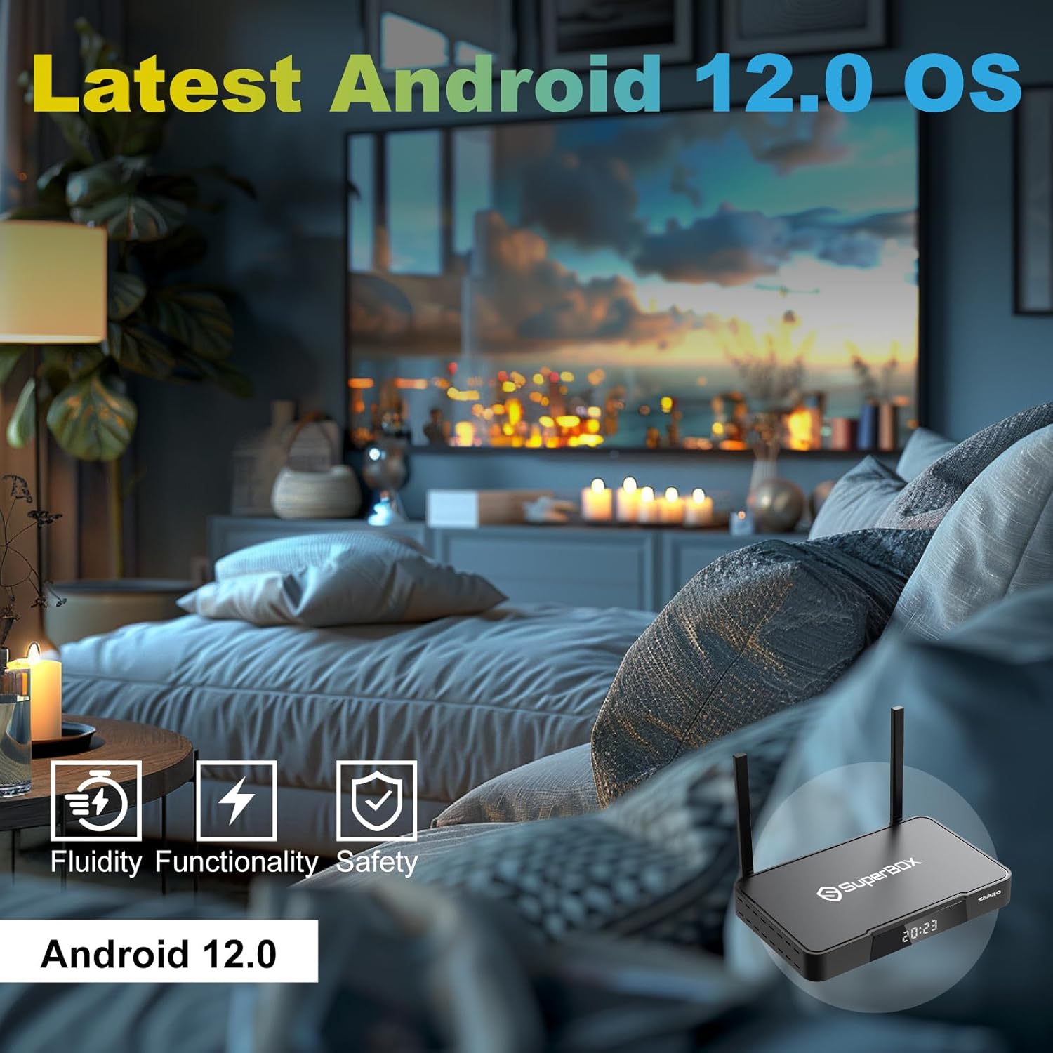Super Stream S-5-P ro TV Box,4GB RAM+32GB ROM,with Voice Remote,Hub*1,4 in 1 Data Cable*1,Dual Band WiFi,2T2R,Quad-Core,6K HDMI,2T2R,2024 Newest Super Stable Box for TV,Perfect for Family