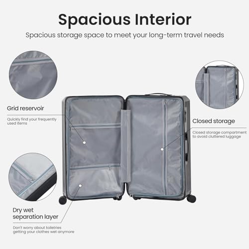 Luggage 4 Piece Set (20"/24"/29"/Travel Bag),PC+ABS Durable Lightweight Luggage with Collapsible Cup Holder,360° Silent Spinner Wheels,TSA Lock, (White)