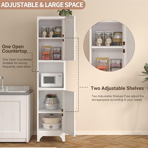 Kitchen Pantry Cabinet with Acrylic Glass Doors, 75" Metal Kitchen Hutch with Countertop, Adjustable Shelves, Freestanding Food Pantry Cabinet for Living, Dining Room, Black, Assembly Required