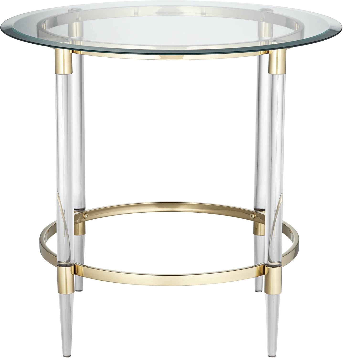 55 Downing Street Saarinen Modern Minimalist Glass Round Accent Side End Table 24 3/4" Wide Clear Gold Rings for Spaces Living Room Bedroom Bedside Entryway House Home Office Bathroom Decor