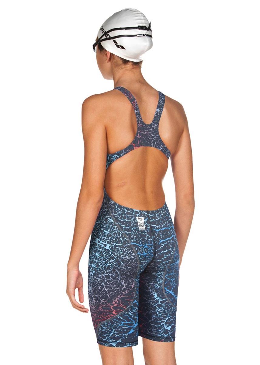 Arena Girls' Powerskin St 2.0 Kneeskin Open Back Tech Suit Swimsuit - Storm Blue/Red 26 | Elastane/Polyamide - Swimoutlet.com