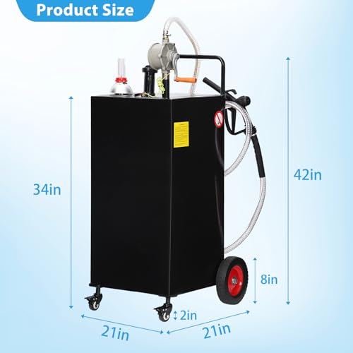 Fuel Caddy, 30 Gallon Portable Gas Caddy on 4 Wheels with Manual Transfer Pump, Gasoline Diesel Fuel Container for Cars, Lawn Mowers, ATVs, Boats, Black