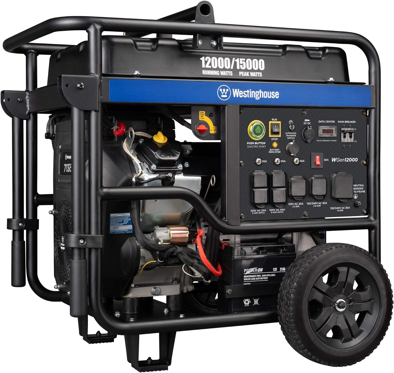 Westinghouse Outdoor Power Equipment WGen9500DF Dual Fuel Portable Generator 9500 Rated and 12500 Peak Watts Gas or Propane Powered, Electric Start, Transfer Switch & RV Ready CARB Compliant