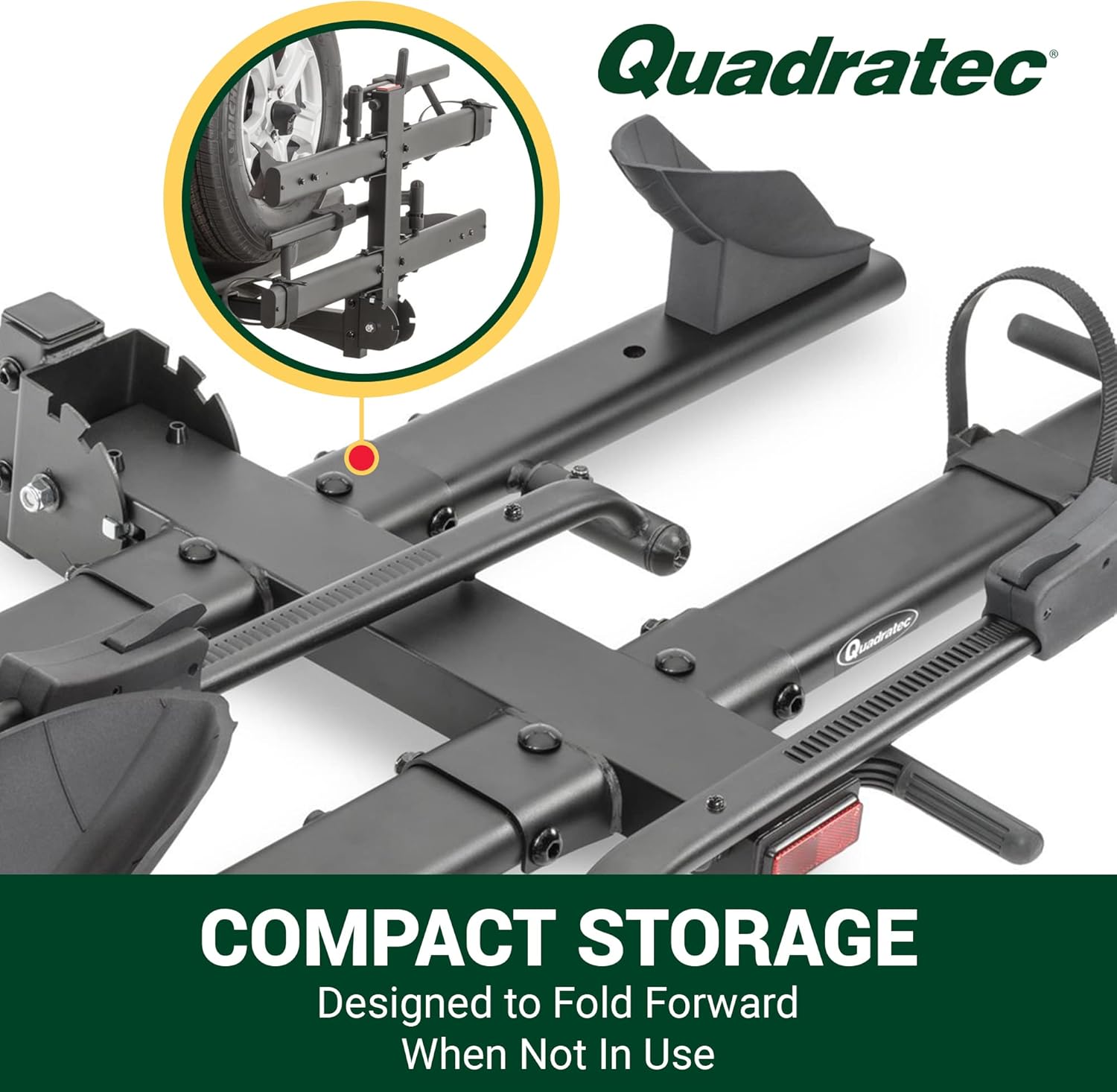 Quadratec Deluxe 2-Bike Hitch Mount Bike Rack for eBikes - Supports Heavy Electric Bikes & Fat Tires Up to 4" Wide - Swing Away & Folding Feature - Fits Jeep Wrangler, SUVs, RVs, Trucks, & Trailers