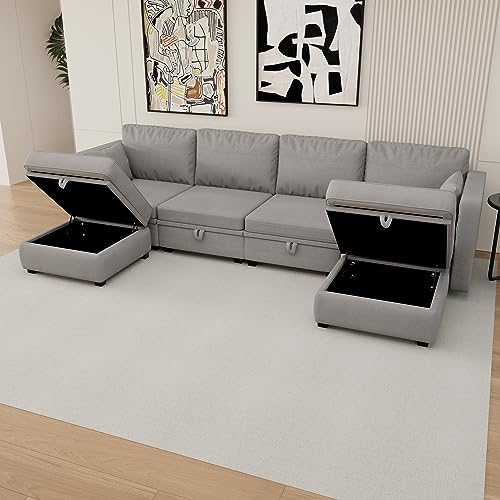 Modular Sectional Sofa, Modern U Shaped Sofa Couch with Storage, Soft Sponges & High Supportive, Comfy 6 Deep Seat Couch with Reversible Chaise for Living Room, Apartment, Office,Navy