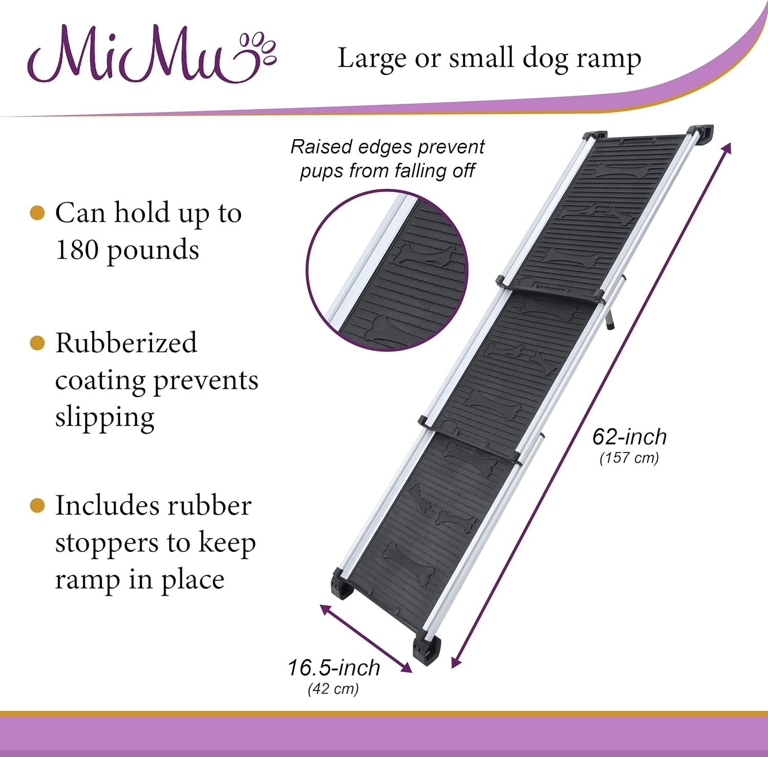 MiMu Dog Ramp - 1 Collapsible Dog Ramp for Car - Gripped Traction Pet Ramp - Outdoor Dog Ramp for Small or Large Pups