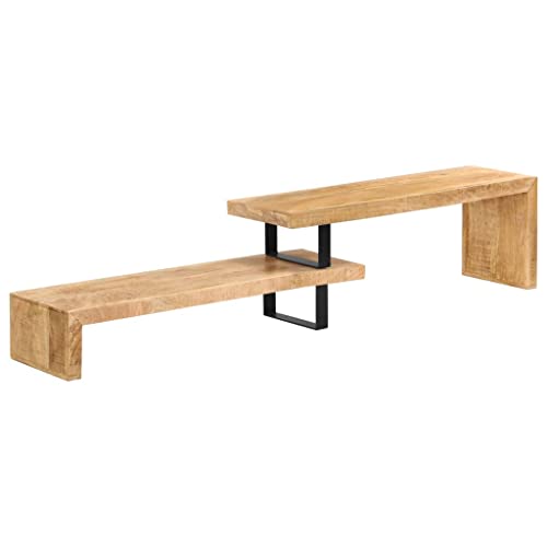 TV Stand Solid Mango Wood,MidCentury Modern Wooden TV Stand with Adjustable Length and Wrought Iron Legs, 45.3" L x 18" W x 15.7" H TV & Media Furniture