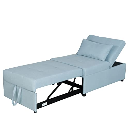 4-in-1 Sleeper Chair Sofa Bed, Convertible Ottoman Bed with Adjustable Backrest and Lumbar Pillow, Multifunctional Chair Bed for Living Room, Bedroom, Office and Lounge, Green