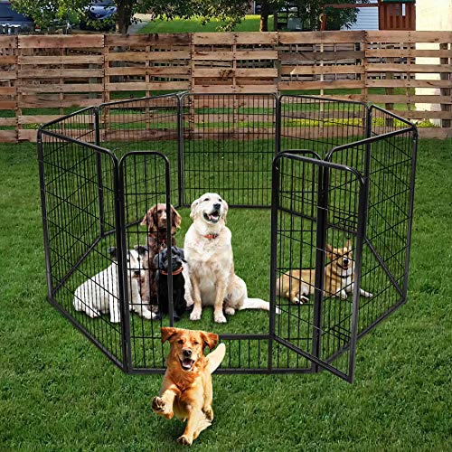 LEMY 16 Panels 32 in Pet Playpen Heavy Duty Metal Dog Exercise Fence Barrier，Outdoor & Indoor Foldable Pet Exericse Pen w/Door,Black