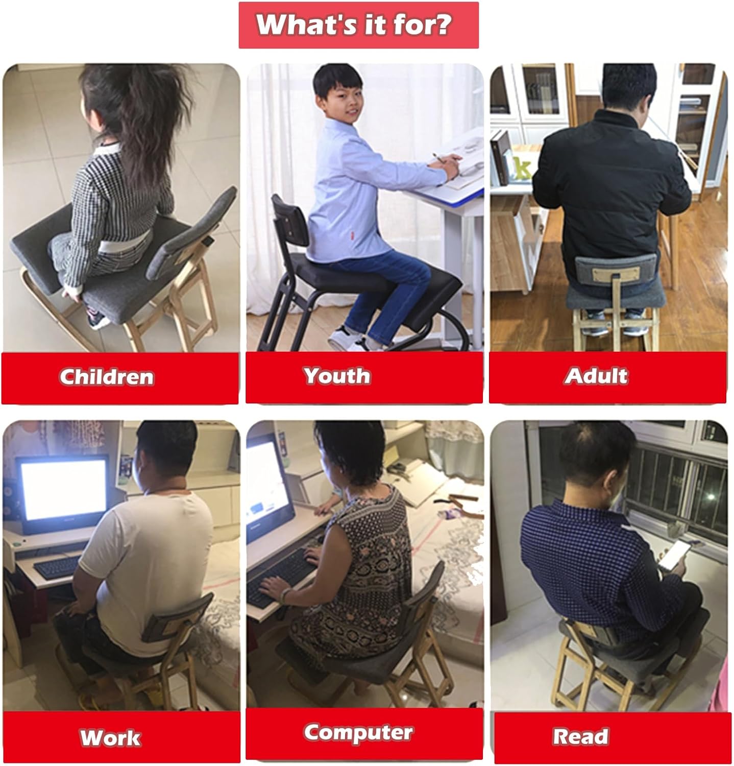 Ergonomic Kneeling Chair with Back Support, Kneeling Posture Rocking Chair Desk Stool Upright Gray for Both Teenagers Adults Computer Workers, Height Adjustable Office Seat