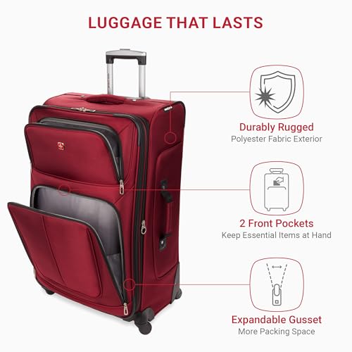 SwissGear Sion Softside Expandable Luggage, Black, Checked-Large 29-Inch