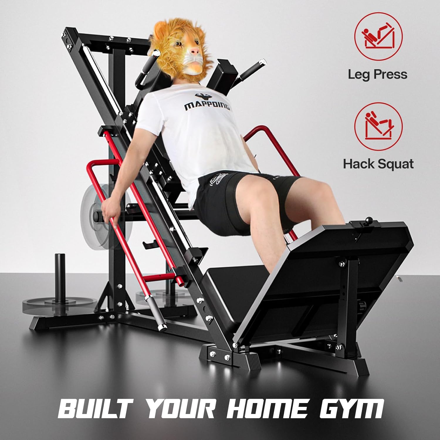 Leg Press Machine Hack Squat Equipment, Lower Body Exercise Machine Combo with Linear Bearing, Leg Press Machines for Home Gym Leg Day with Weight Storage for Quad, Hamstring, Glute, Red