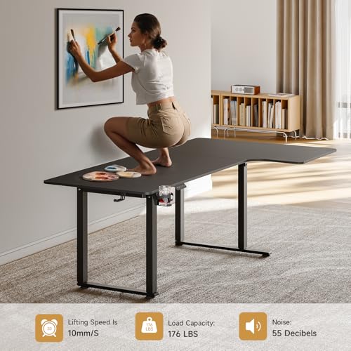 Standing Desk, 71x43 Inches L Shaped Desk with 4 Legs, Dual Motor and Memory Controller, Electric Stand Up Desk Adjustable Height from 28-46 Inches for Computer Workstation