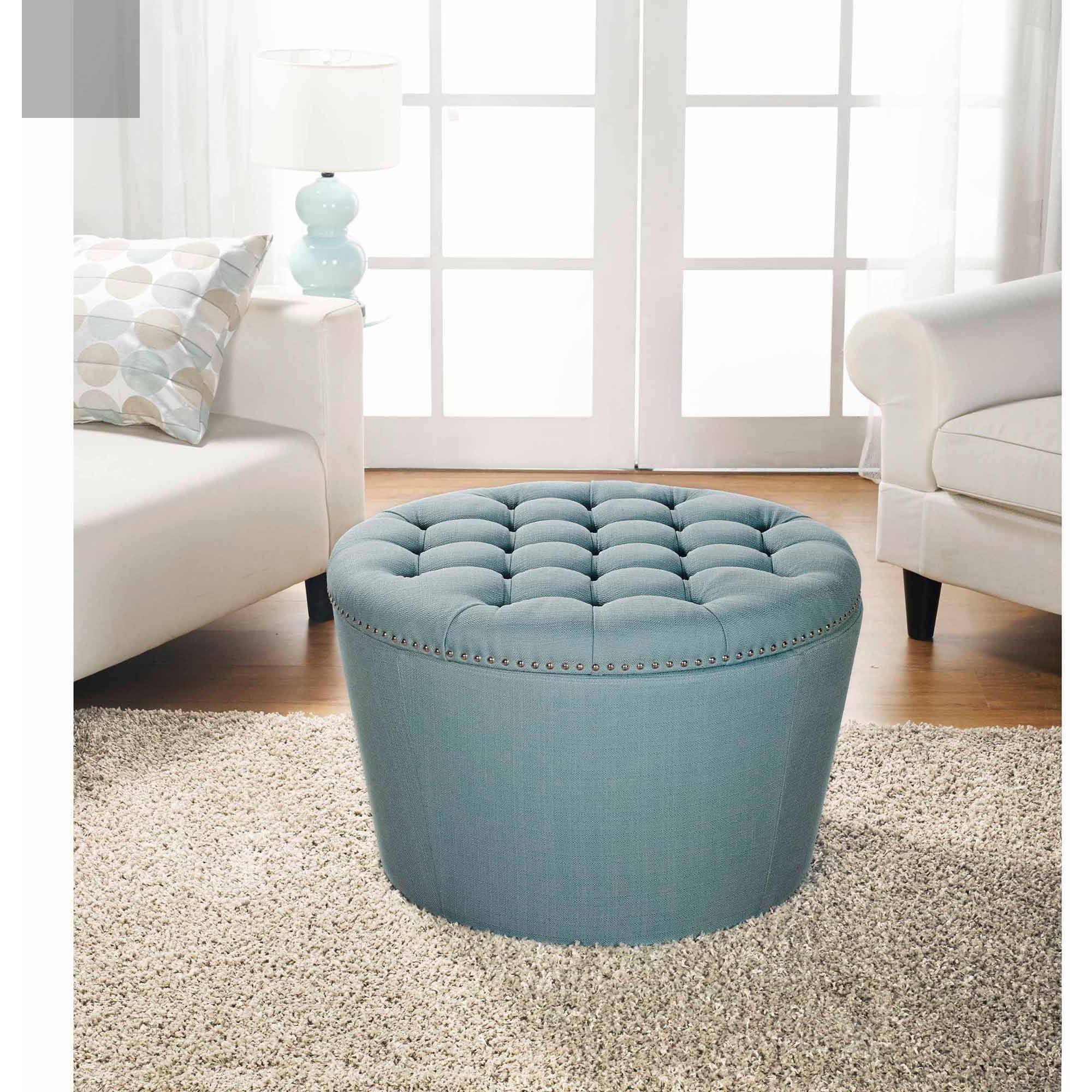 Better Homes and Gardens Round Tufted Storage Ottoman with Nailheads,