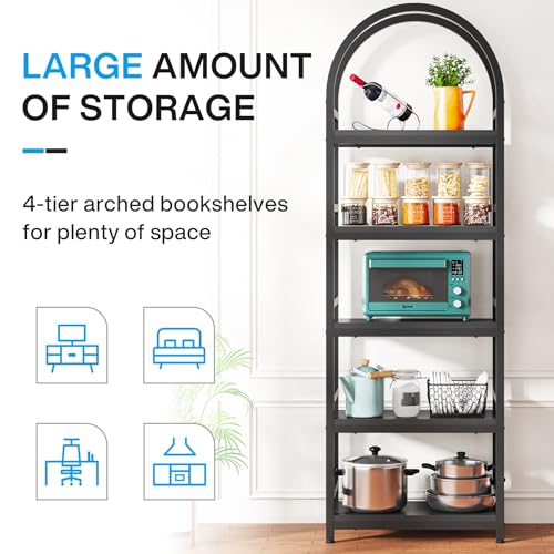 Tribesigns 4-Tier Open Bookshelf, 71" Modern Arched Bookcase Storage Shelves with Metal Frame, Freestanding Storage Rack Tall Standing Bookshelves for Bedroom, Living Room, Home Office