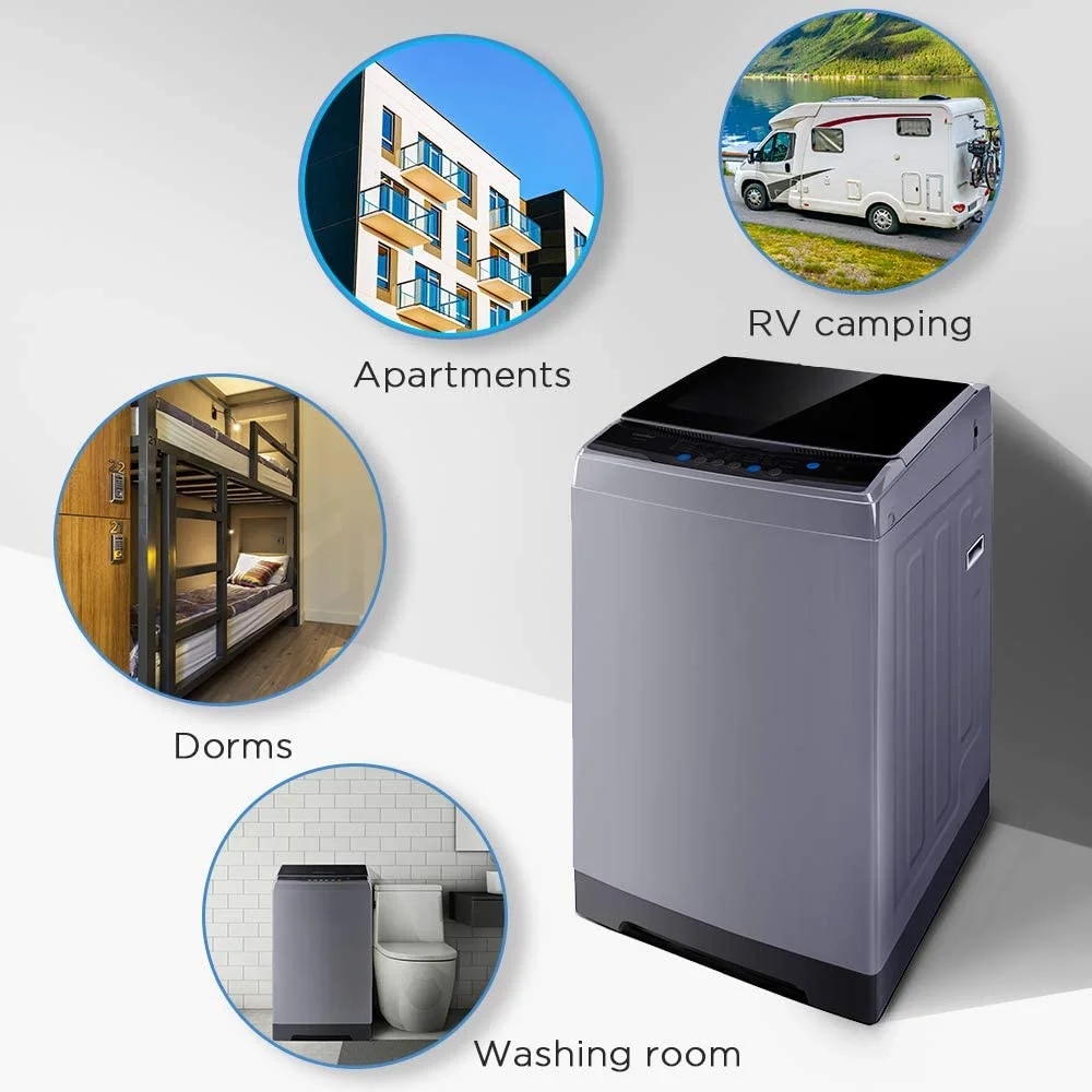 Comfee 1.6 Cu.ft Portable Washing Machine, 11lbs Capacity Fully Automatic Compact Washer with Wheels, 6 Wash Programs Laundry Washer with Drain Pump, Ideal for Apartments, RV, Camping, Magnetic Gray