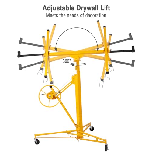 11FT Drywall Lift Panel Hoist Dry Wall Rolling Panel, Drywall Lift 150LBS Heavy Duty Lifter for Sheetrock, Construction Tools with Adjustable Telescopic Arm & 3 Lockable Wheels (Vintage Red)