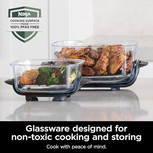 Ninja Crispi Air Fryer, Microwave, Freezer & Dishwasher Safe, Non Toxic Glass Portable Cooking System, 4 QT & 6 Cup Glass Containers with Storage Lids, Easy Meals, Air Fry, Bake, Green, FN101SG