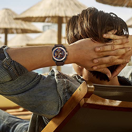 Automatic Skeleton Watches for Men, Luxury Skeleton Mechanical Dress Watch Self Winding, Waterproof Automatic Skeleton Watches for Men, Leather Strap Wrist Watches