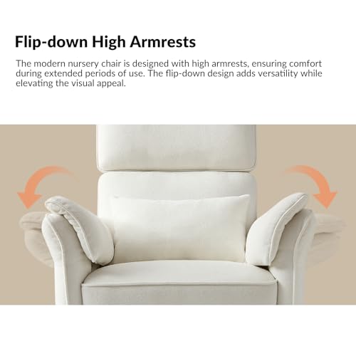 HULALA HOME Glider Recliner Nursery Chair with Adjustable Armrests & Headrest, Modern Power Recliner with USB Port & Storage Bags, Swivel Rocker Recliner for Nursing Room Bedroom, Grey