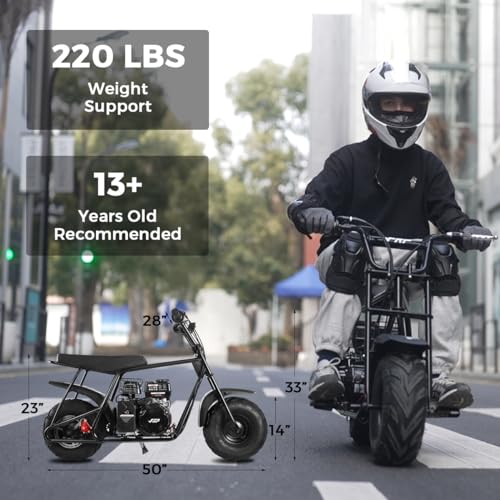 FRP GMB100 Mini Bike, 99CC 4-Stroke Mini Bikes for Adults, 3HP Gas Powered Mini Dirt Bike, Off-Road Motorcycle W/LED Headlight and Neck Gaiter, Up to 28 Mph, Weight Support Up to 220 LBS