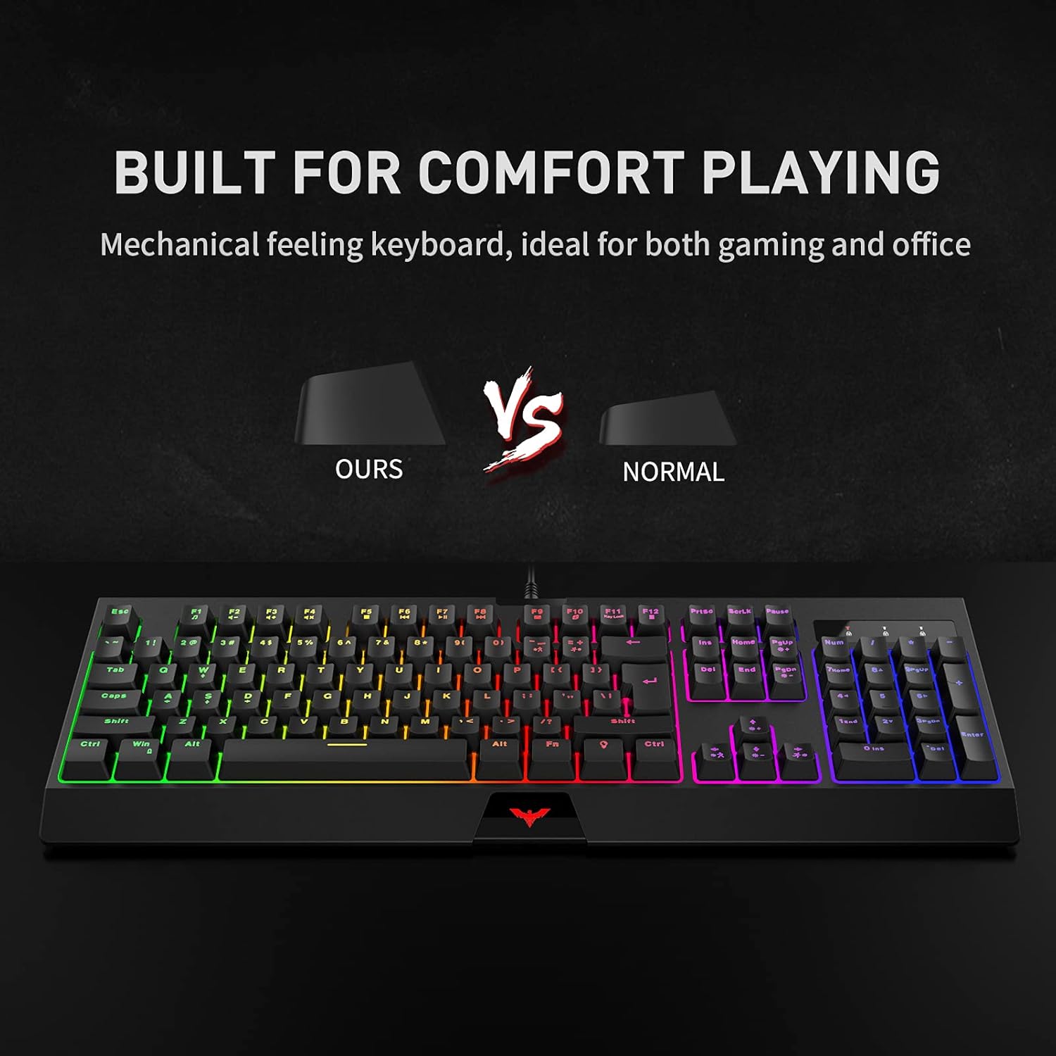 Havit Rainbow Backlit Wired Gaming Keyboard 104 Keys Gaming Keyboards LED USB Ergonomic Keyboard for PC Windows Gamers