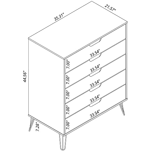 Manhattan Comfort Rockefeller Mid Century Modern 5 3-Drawer Bedroom Dresser Set, Grey