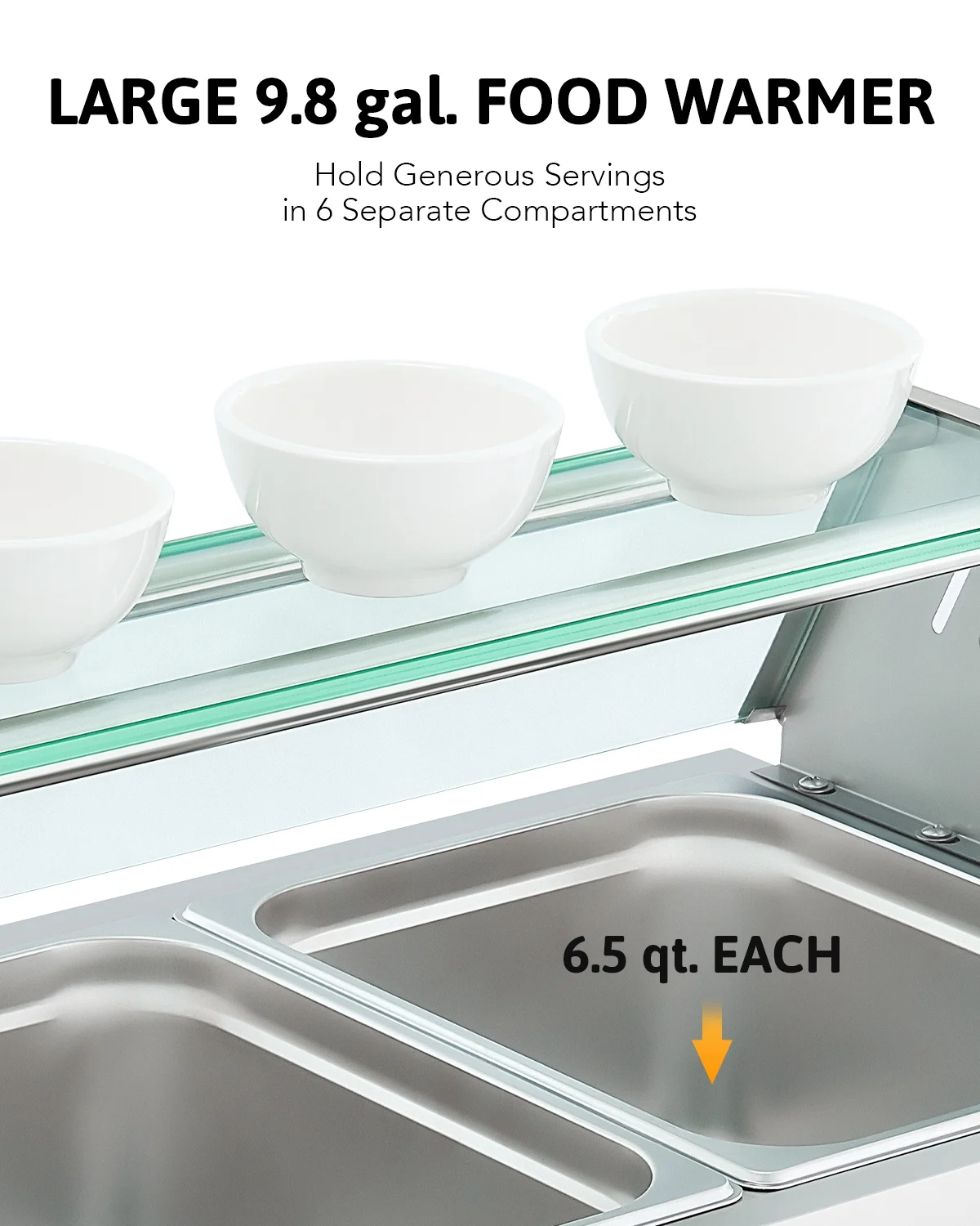 Wilprep Commercial Food Warmer 1200W Bain Marie Food Warmer with 6 Stainless Steel Pans