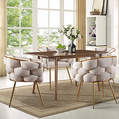 Modern Dining Room Dining Chairs Set of 4 Kitchen Chairs Comfy Gold Accent Chair Velvet Handmade Decorative Living Room Chairs Bedroom Furniture sillas de sala Tufted Arm Chairs for Vanity Green