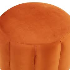 LeisureMod Franklin Round Velvet Ottoman Footrest with Gold Base - Purple