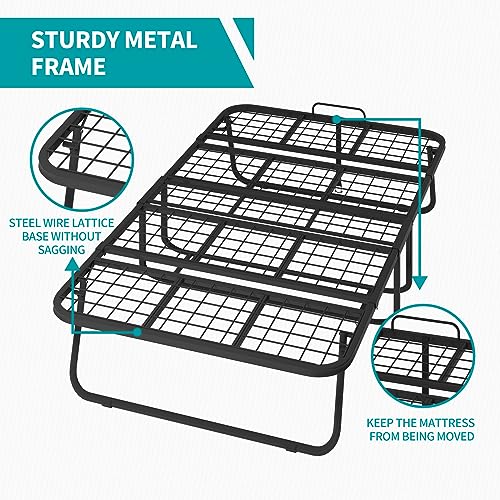 BALUS Folding Bed with Mattress for Adults, 75 ''L X 46''W Rollaway Bed with 5''Memory Foam Mattress, Foldable Bed Frame Portable Guest Bed Space Saving(Standard)