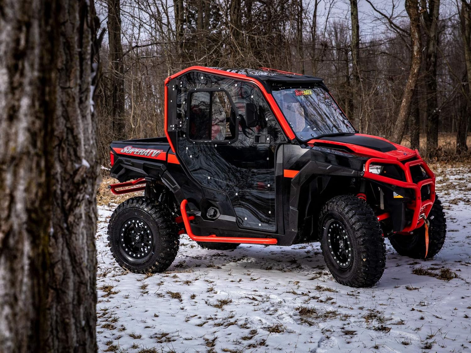 SuperATV Cab Enclosure Doors for Polaris General 1000/XP 1000 (See Fitment)- Lightly Tinted Scratch Resistant Polycarbonate- 250x Stronger Than Glass - Side Mirrors Included - Built In Sliding Window
