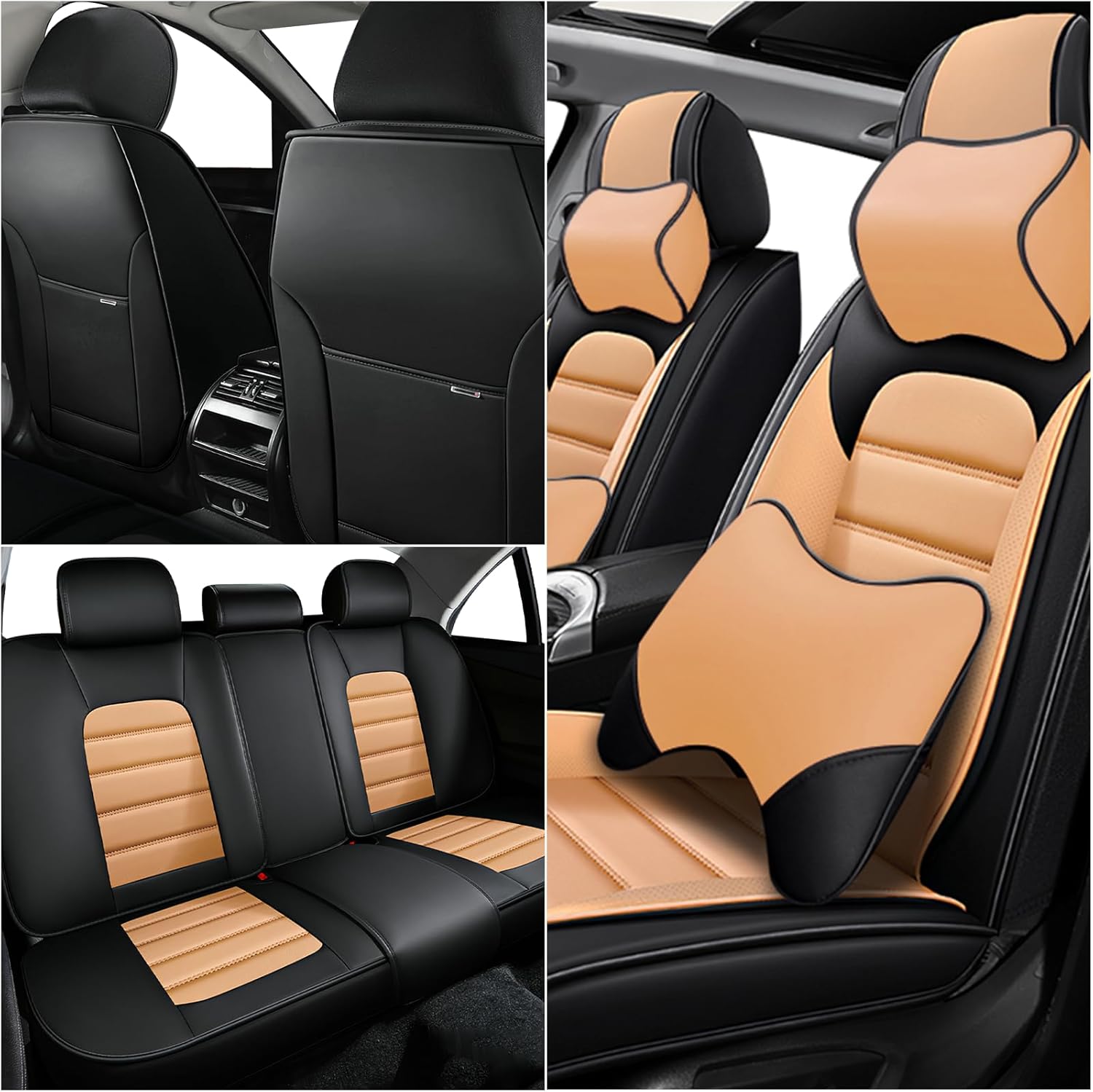 Leather Seat Covers fit 2010-2024 for Ram 3500 Crew Double Cab Quad Cab Laramie Tradesman, Waterproof Nappa Leather Pickup Seat Covers (2 Front Seat with Pillow, Black&Orange)