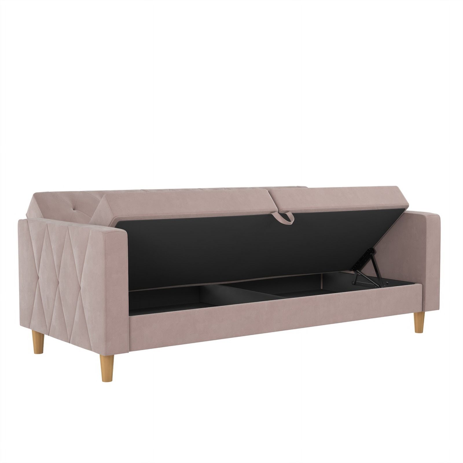 Pemberly Row Contemporary Futon with Storage in Blush Velvet