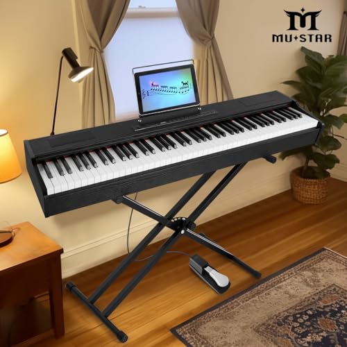 MUSTAR Digital Piano 88 Key Weighted Keyboard Hammer Action, MDP-1300 Weighted Keyboard Piano with Stand, Full Size Electric Piano Keyboard with for Beginners, Portable Case, Sustain Pedal, White