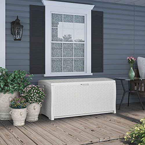 Suncast DB9200WD White Wicker Resin Deck Box, 99 Gallon