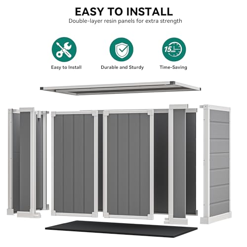 DWVO 5x3 FT Outdoor Storage Shed with Reinforced Floor, All-Weather Resin Storage Shed with Lockable Door & Window, Waterproof Plastic Tool Storage for Garden, Backyard, Patio, Lawn