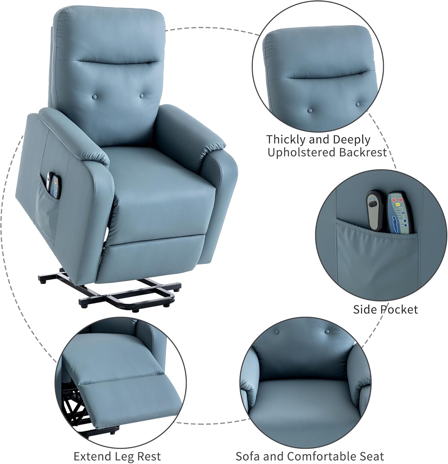 Power Lift Chair for Elderly, Home Theater Seating Lazy Boy Reclinerchair with Adjustable Heated Massage, Heavy Duty Electric Recliner with Side Pockets, for Adults and Seniors, F-Blue