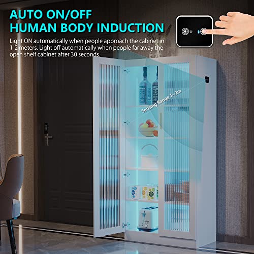 LVSOMT 67" LED Storage Cabinet with Charging Station, Sockets & USB Ports, Kitchen Pantry Cabinet, Hutch Cabinet for Dinning Room, Buffet Sideboard, Microwave Cabinet with Top & Bottom Doors, Black
