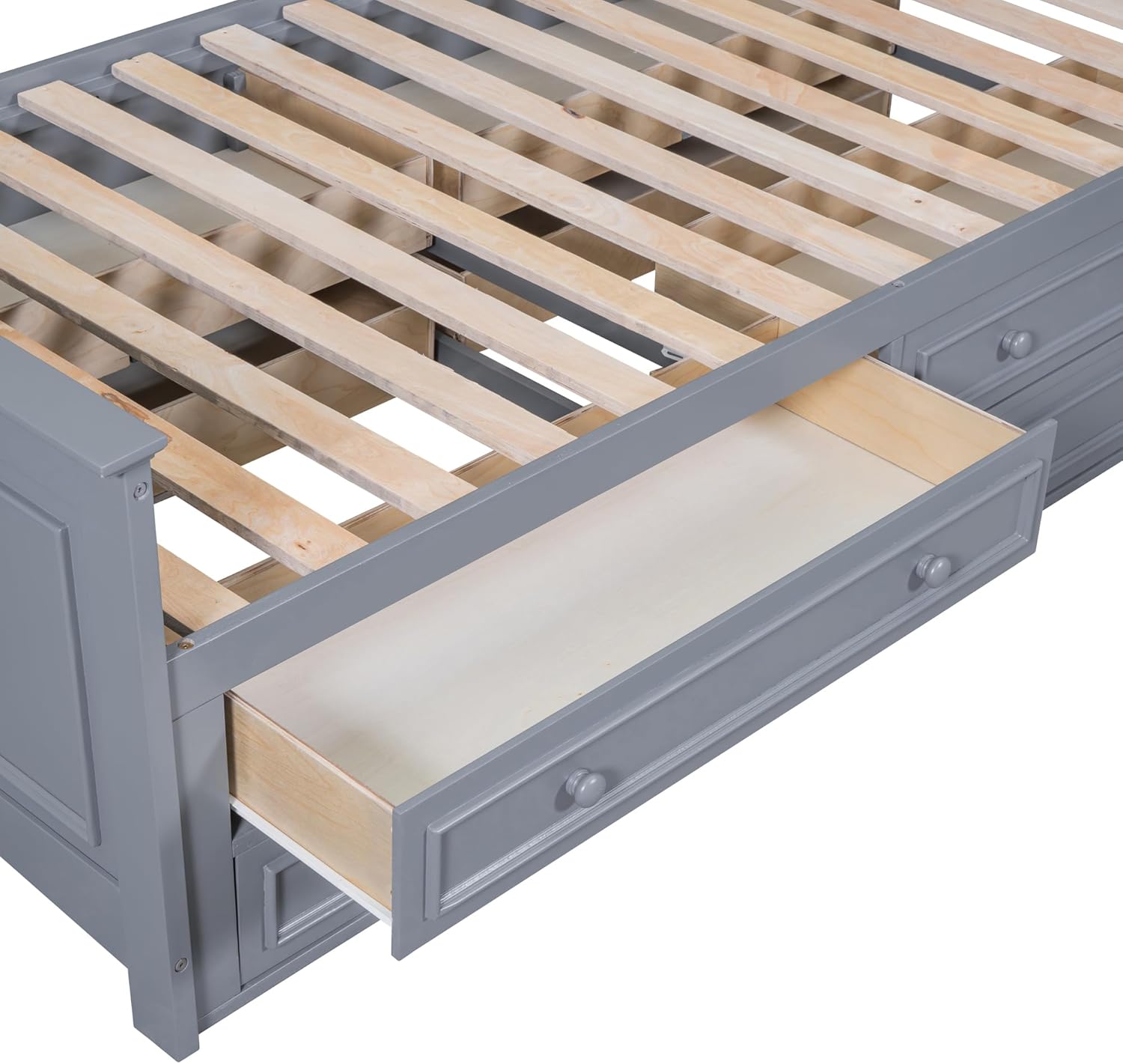 Twin Size Wood Platform Bed Frame with Bookcase Headboard and 4 Drawers on Each Side, Multi-Functional Beds with 12 Storage Shelves and 6 Drawers, for Bedroom Furniture, Space Saving, Gray