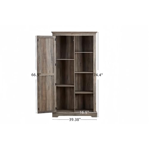 Tall Storage Cabinet Barn Door Storage Pantry Cupboard Sliding Door Kitchen Organizer Furniture Home Drawer Shelves 39.37 * 15.75 * 74.4 Gray Wash