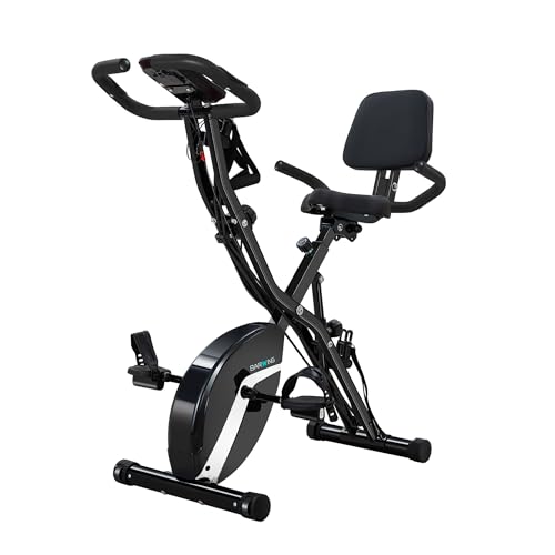 BARWING Stationary Exercise Bike for Home Workout, 5 IN 1 Foldable Indoor Cycling Bike for Seniors, 350LB Capacity, 16-Level Magnetic Resistance, Seat Backrest Adjustments