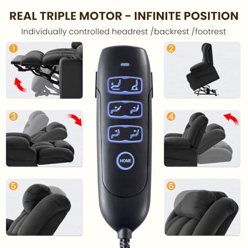 Power Lift Recliner Chair for Elderly - Triple Motor Lift Chairs - Infinite Position Adjust - Power Headrest - Heated & Massage - Lift Assist & 180° Lay Flat - Soft Plush Flannel (Grey)